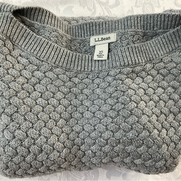LL Bean Women Sweater Size Xsmall Cotton Long Sleeve Pullover Basket Weave Gray - Picture 10 of 10